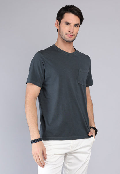 Polera Hombre Cuello Redondo Stone Wash Gris Oscuro