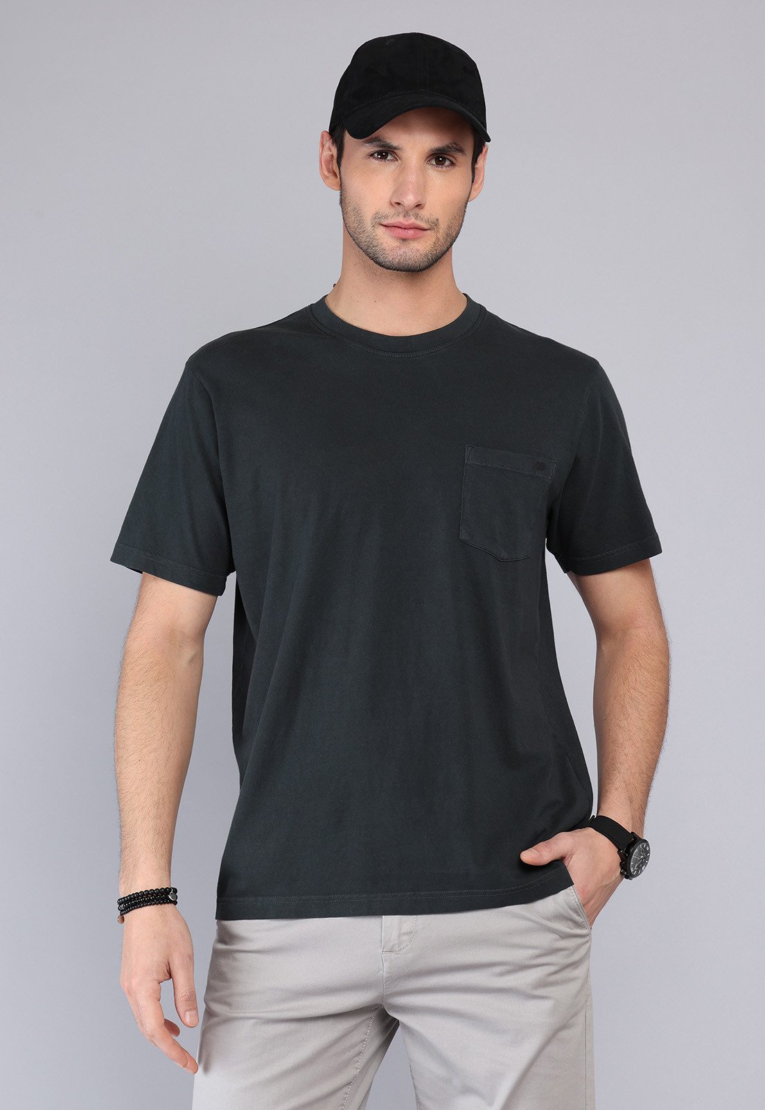 Polera Hombre Cuello Redondo Stone Wash Negra