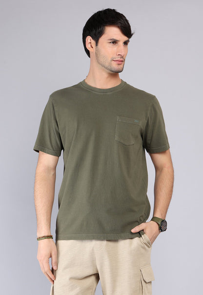 Polera Hombre Cuello Redondo Stone Wash Oliva