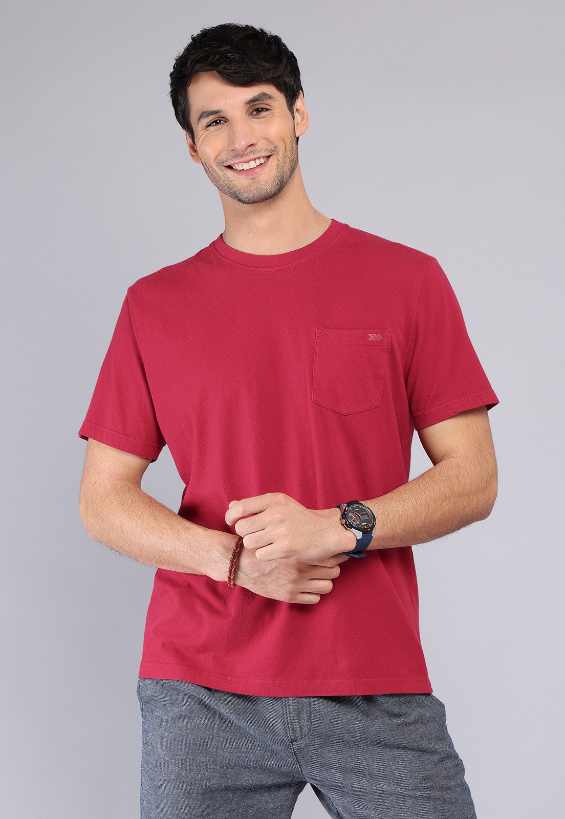 Polera Hombre Cuello Redondo Stone Wash Roja