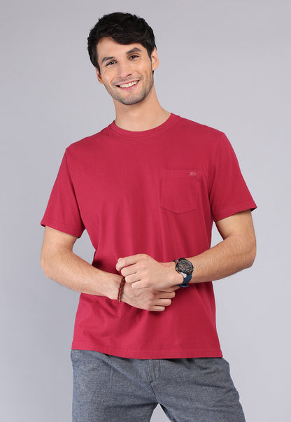 Polera Hombre Cuello Redondo Stone Wash Roja