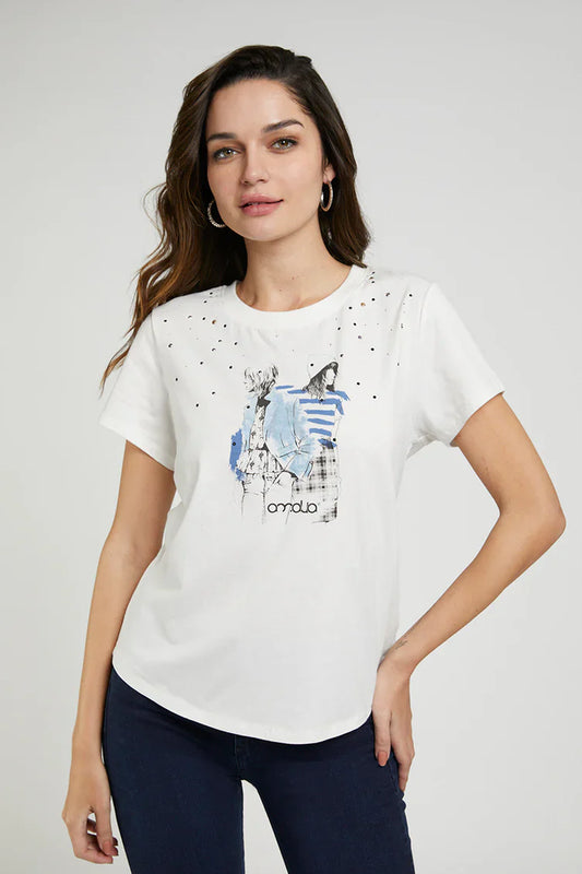 Polera Mujer Strass 4891 Blanca