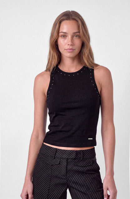 Polera Mujer Tank Tachas Black
