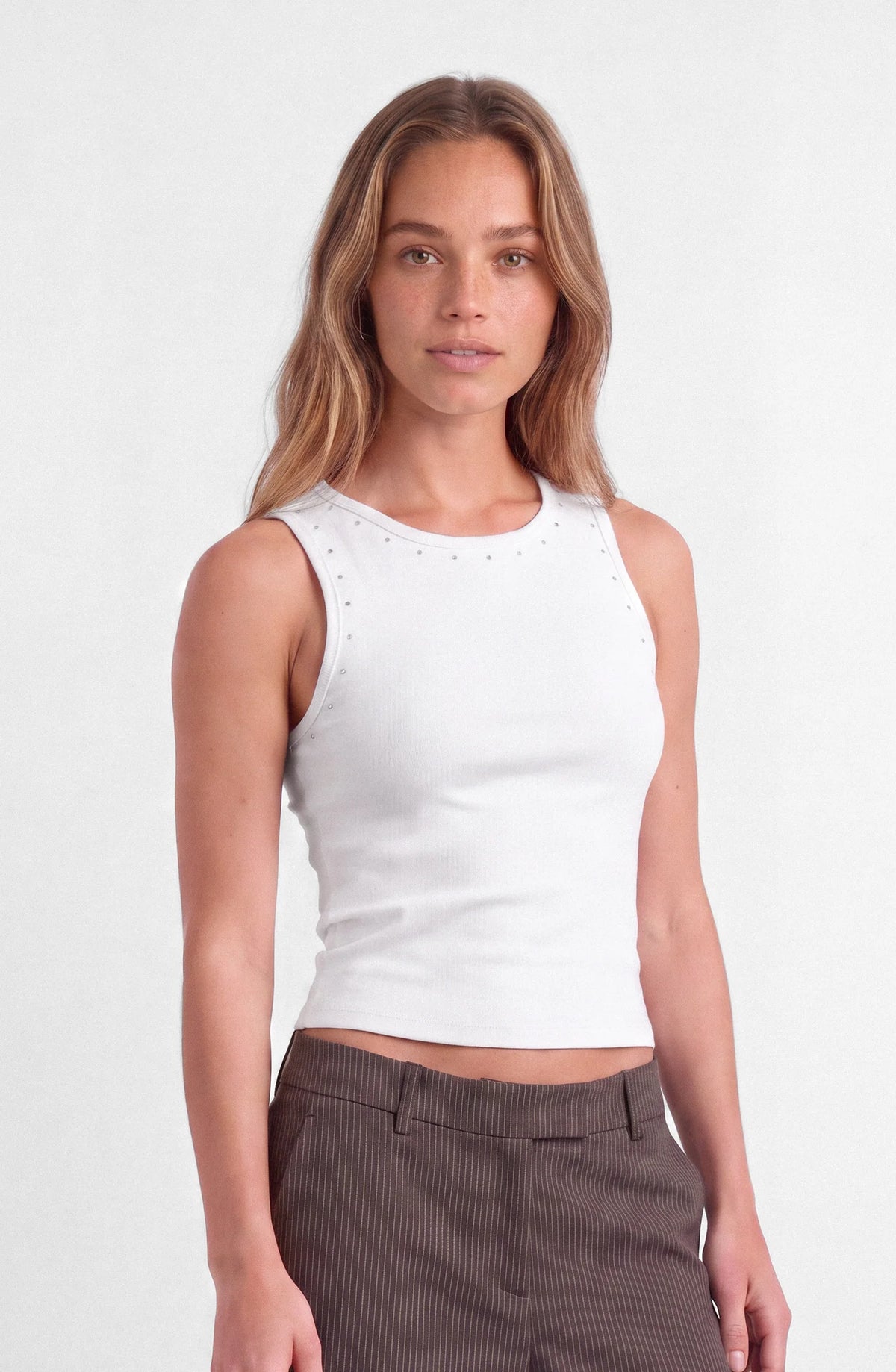 Polera Mujer Tank Tachas White