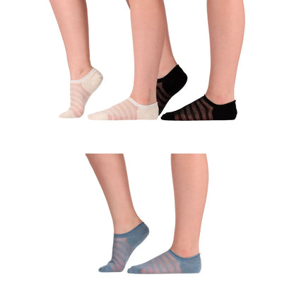 Tripack Calcetín Mujer Invisible Algodón Negro, Denim & Crudo