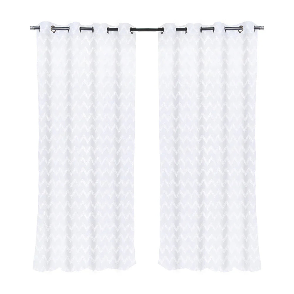 Set Cortinas Velo Bordado Argolla 140x220 Chrevron Blanco