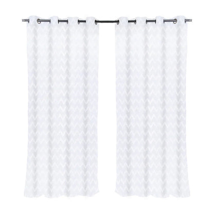 Set Cortinas Velo Bordado Argolla 140x220 Chrevron Blanco