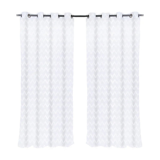 Set Cortinas Velo Bordado Argolla 140x220 Chrevron Blanco
