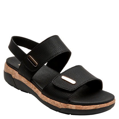 Sandalia Mujer Con Cierre De Velcro Cuero Negro