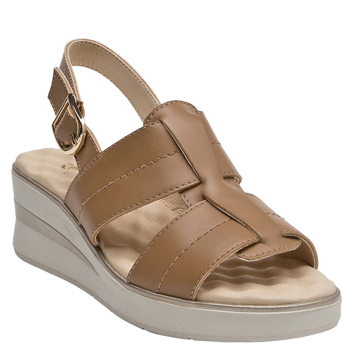 Sandalia Mujer Con Correas Entrecruzadas Cuero Camel