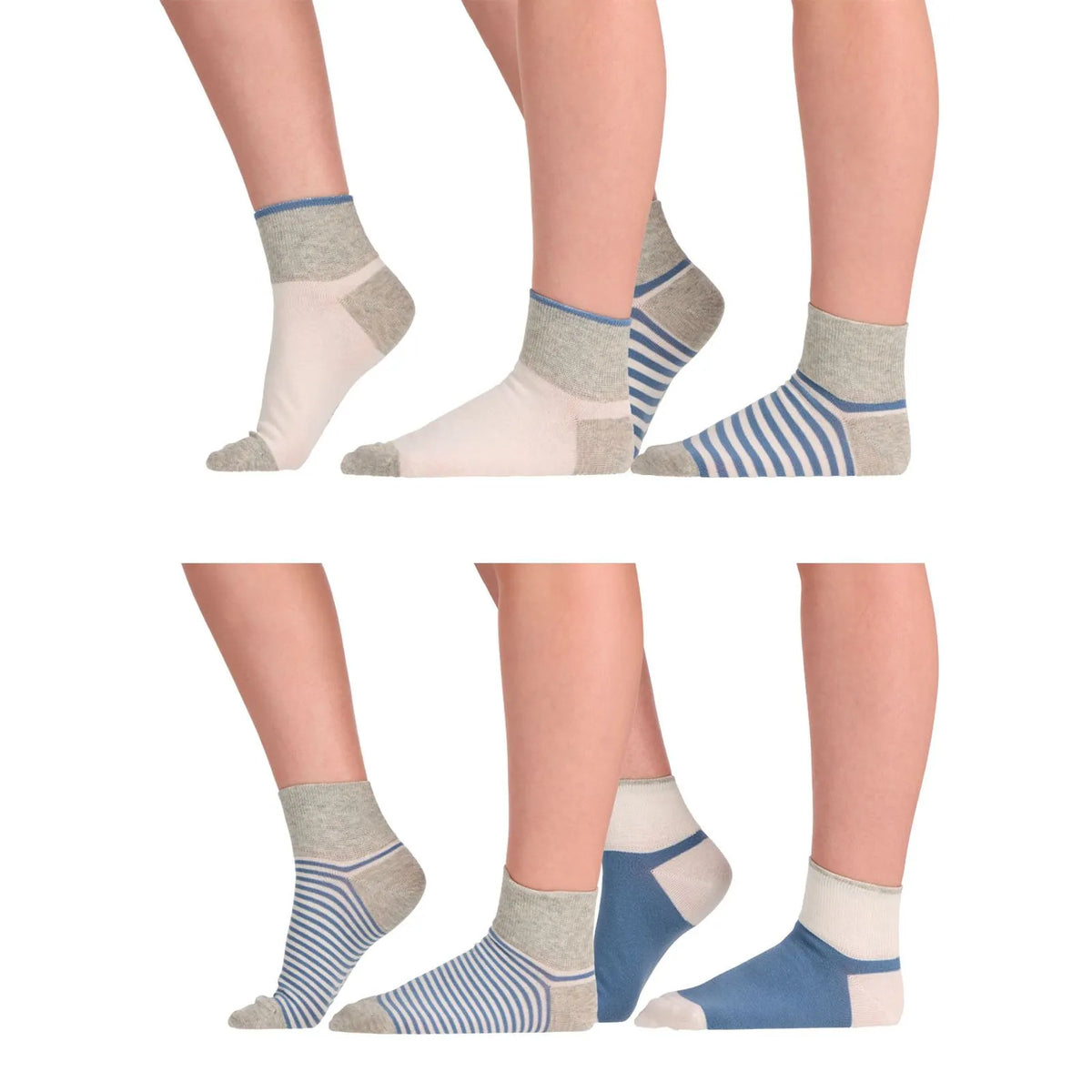 Fourpack Calcetín Corto Mujer Algodón Denim, Blanco & Gris