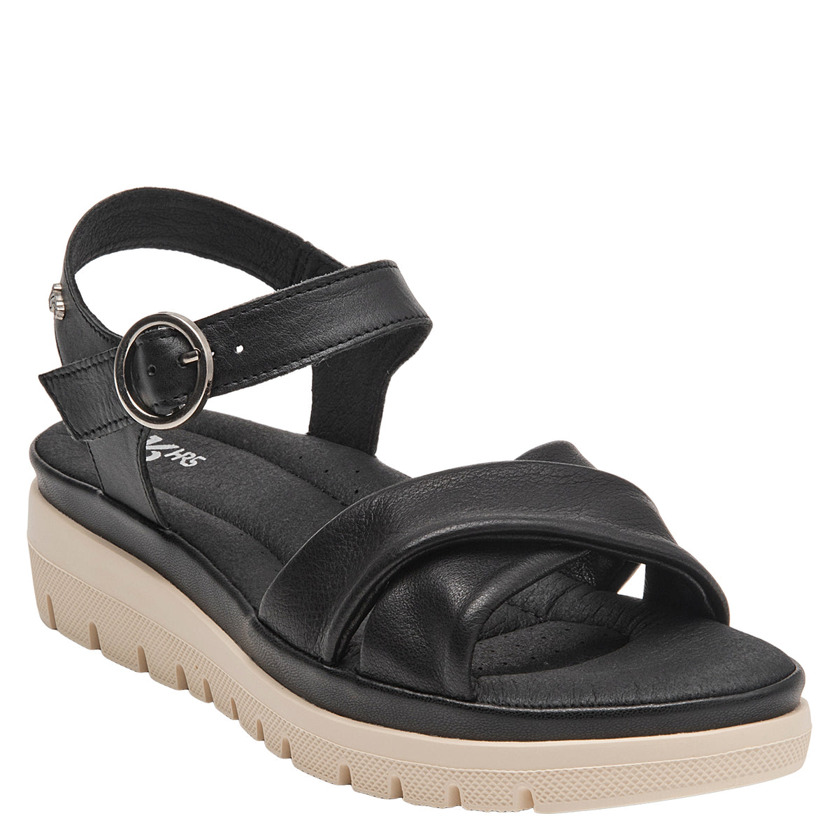 Sandalia Mujer Con Hebilla Circular Negro