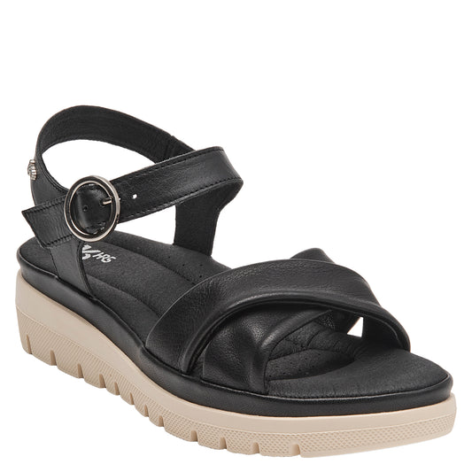 Sandalia Mujer Con Hebilla Circular Negro