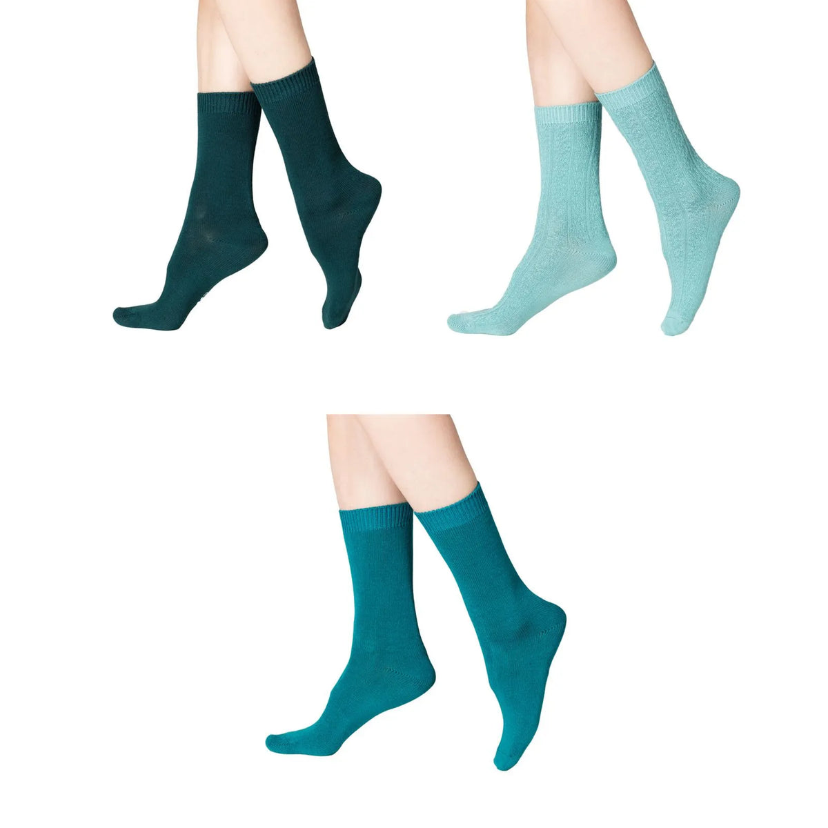 Tripack Calcetín Mujer Corto Bambú Petroleo, Celeste & Azul