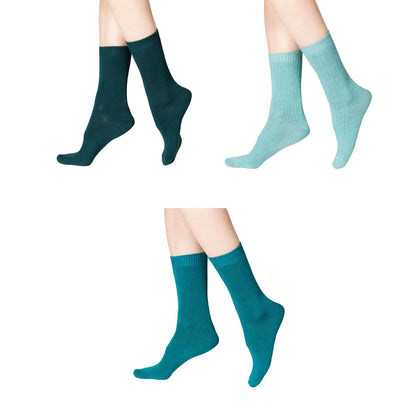 Tripack Calcetín Mujer Corto Bambú Petroleo, Celeste & Azul