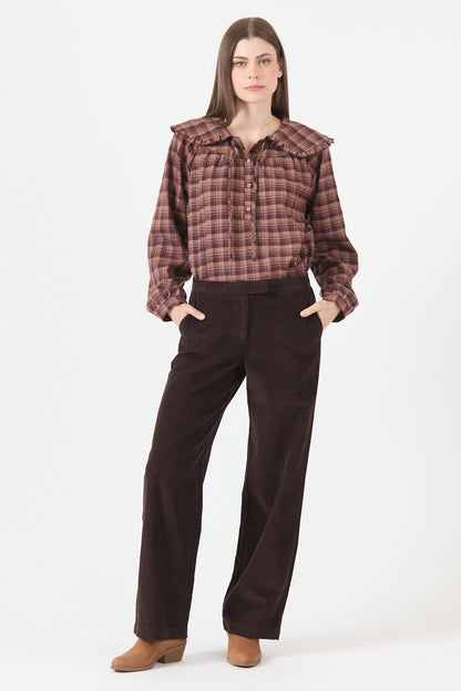 Pantalon Mujer De Cotele Café