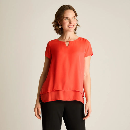Blusa Mujer Cuello Gota Manga Corta Coral