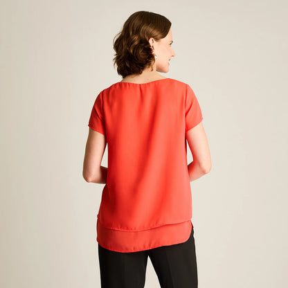 Blusa Mujer Cuello Gota Manga Corta Coral