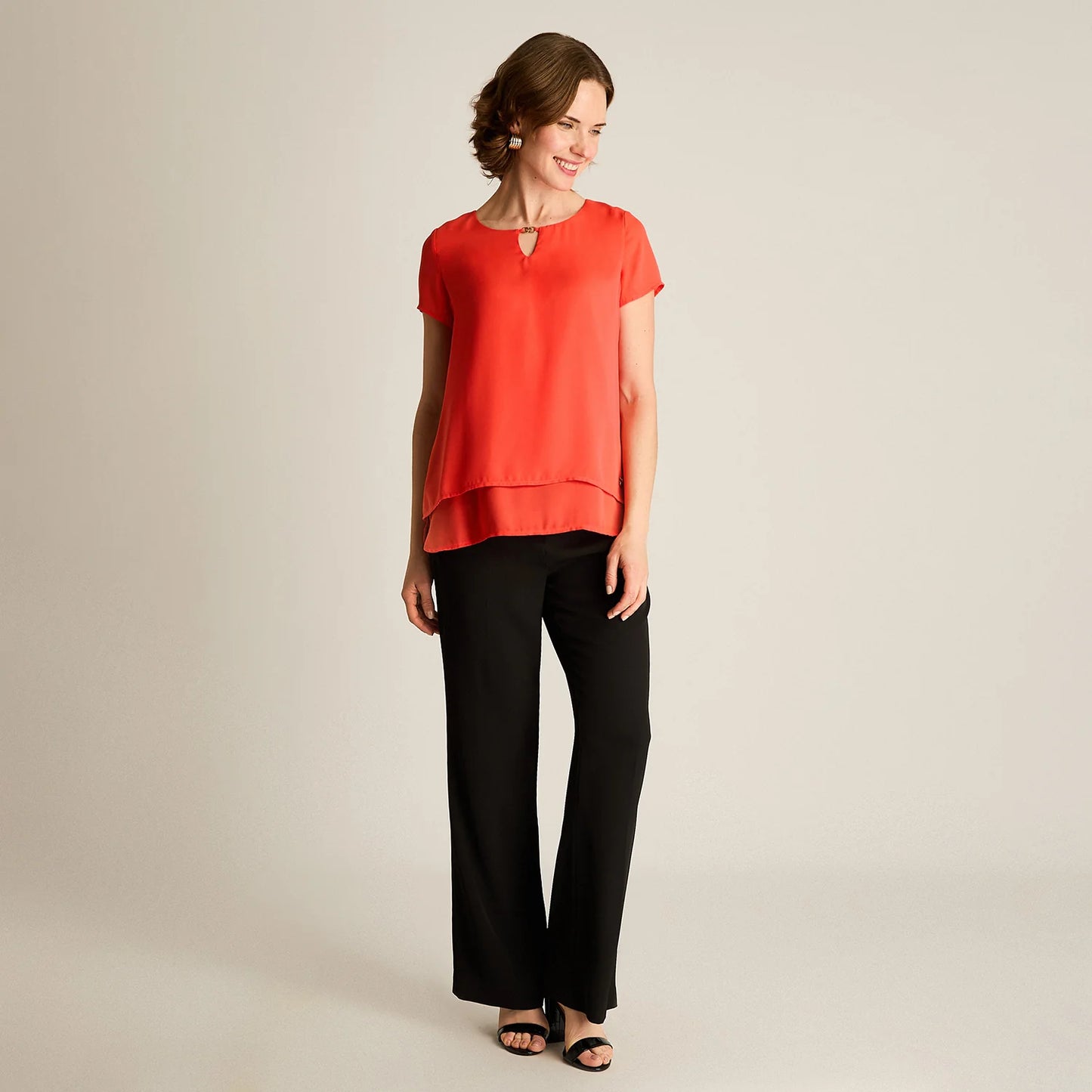 Blusa Mujer Cuello Gota Manga Corta Coral