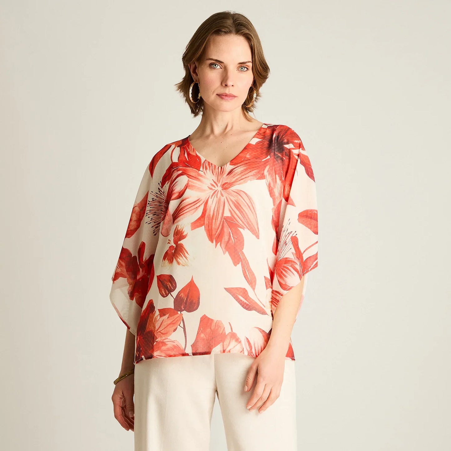 Túnica Mujer Floral con Forro Naranjo