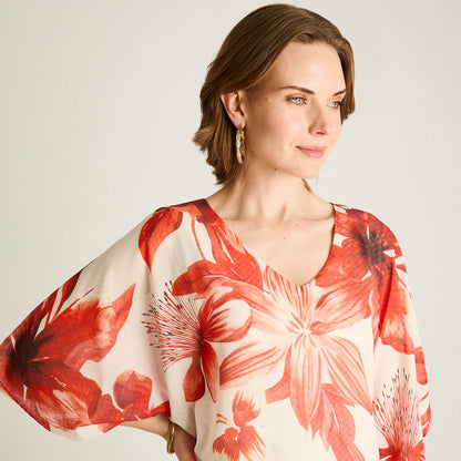 Túnica Mujer Floral con Forro Naranjo