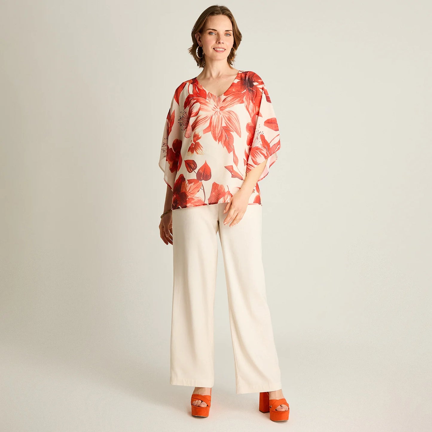 Túnica Mujer Floral con Forro Naranjo