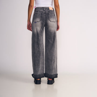 Jeans Mujer Wide Leg Gris