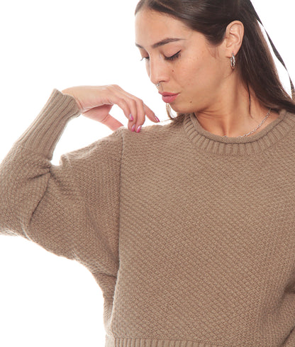 Sweater Mujer Manga Larga Cuello Redondo Solido Avellana