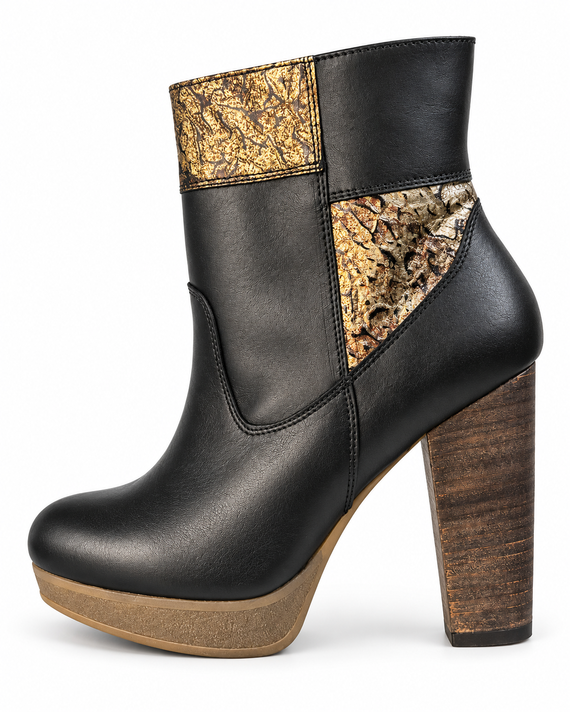 Botin Mujer Cuero negro/dorado