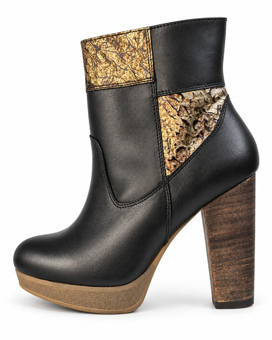 Botin Mujer Cuero negro/dorado