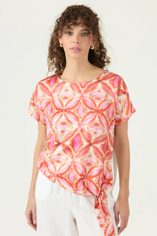 Polera Mujer Manga Corto Nudo Naranja