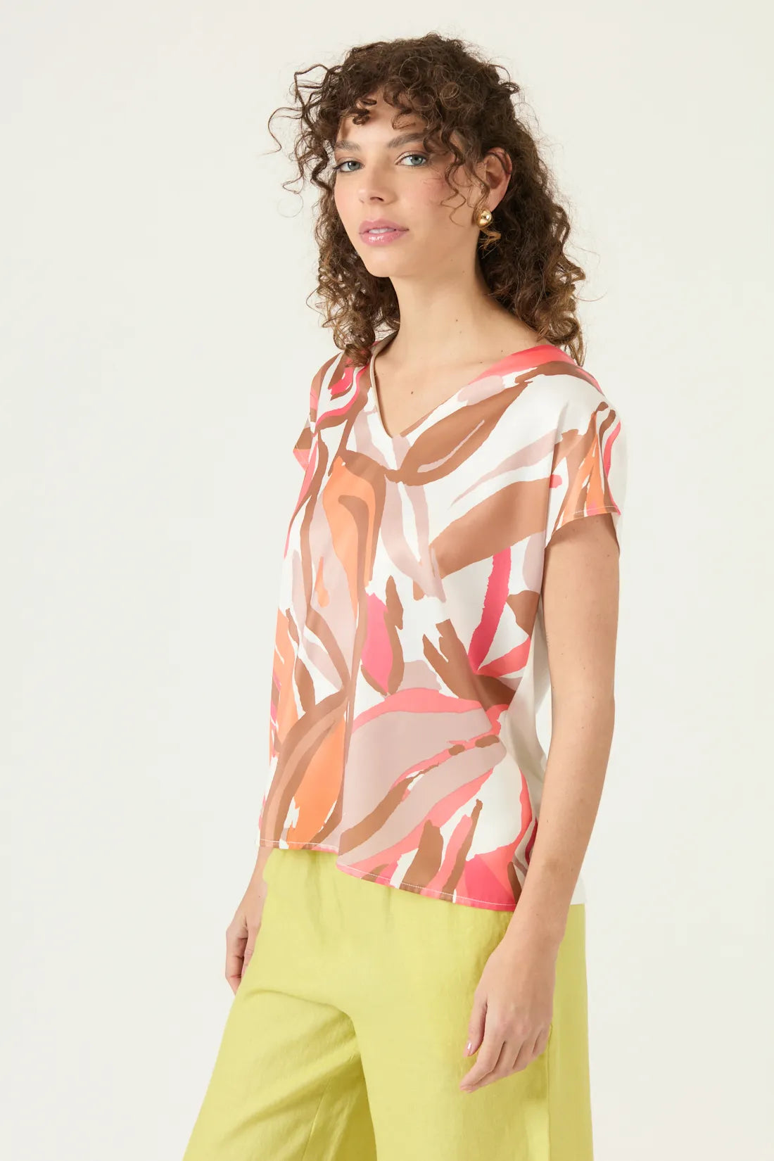 Polera Mujer Manga Corta Escote V Blanca