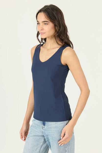 Polera Mujer Sin Mangas Escote En V Azul Marino