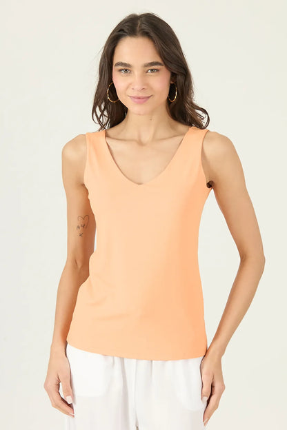 Polera Mujer Sin Mangas Escote En V Naranja