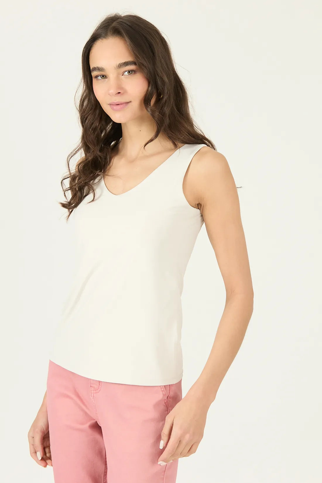 Polera Mujer Sin Mangas Escote En V Beige