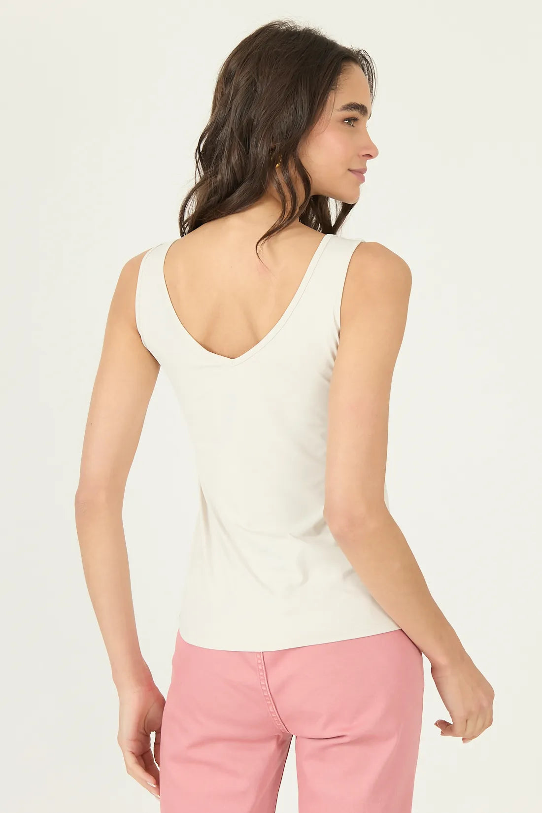 Polera Mujer Sin Mangas Escote En V Beige