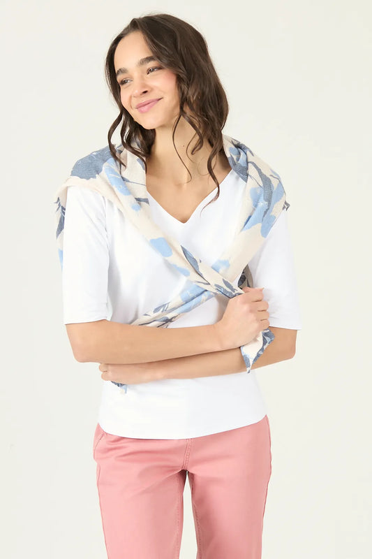 Polera Mujer Manga 3/4 Escote V Blanca