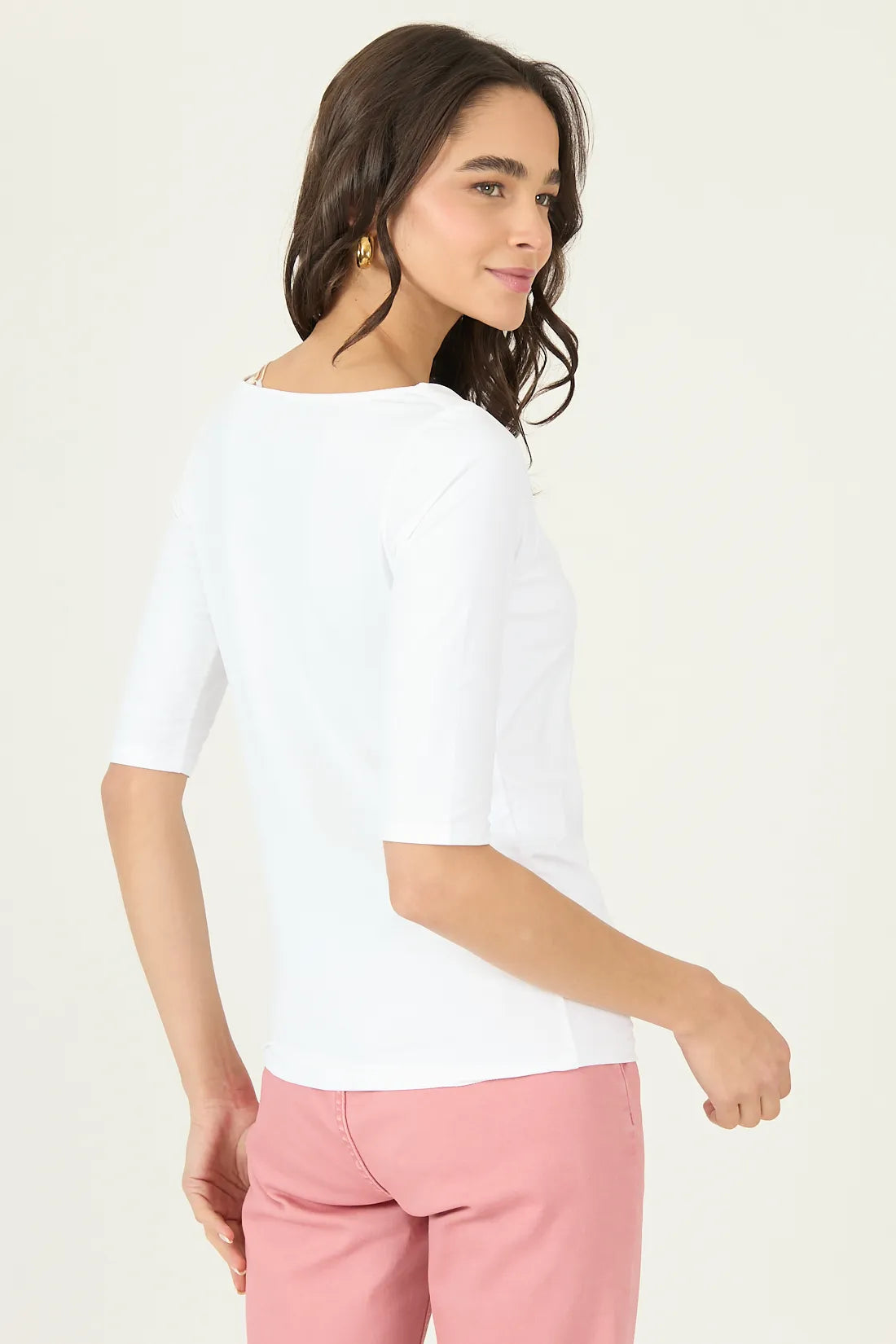 Polera Mujer Manga 3/4 Escote V Blanca
