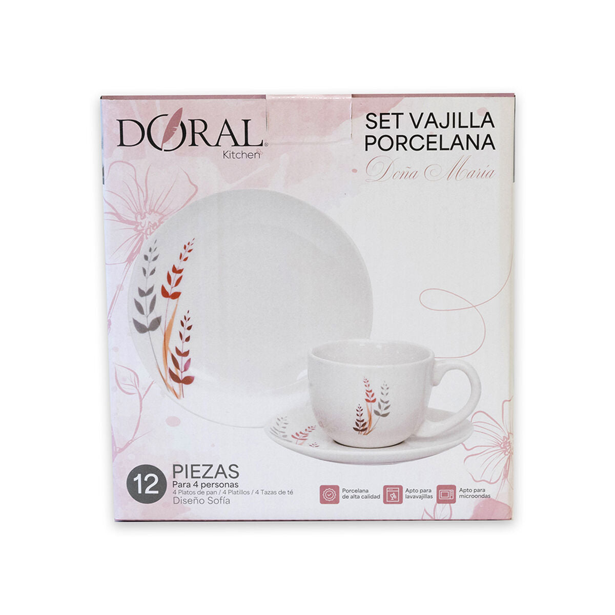 Vajilla Porcelana Doral  12 Piezas Sofia