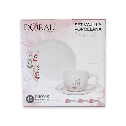 Vajilla Porcelana Doral  12 Piezas Sofia