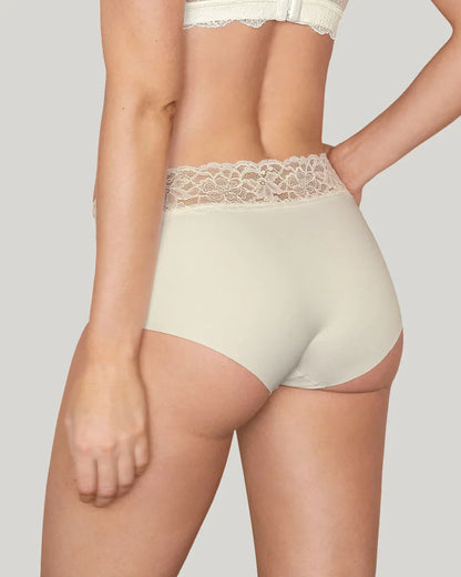 Calzón Hípster En Tela Ultraliviana Con Franja De Encaje Marfil
