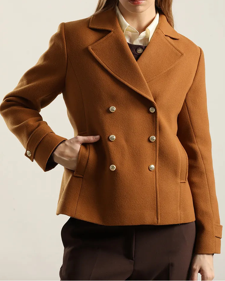 Chaqueta Mujer Cruzada Semi Recta Camel