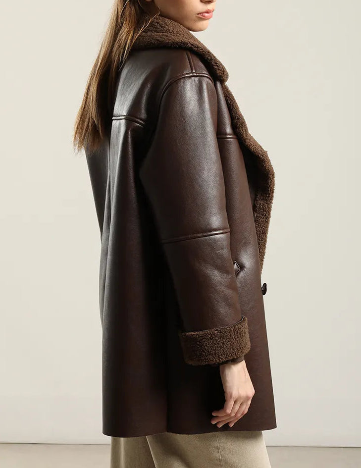 Chaquetón Mujer Efecto Cuero Piel Chocolate