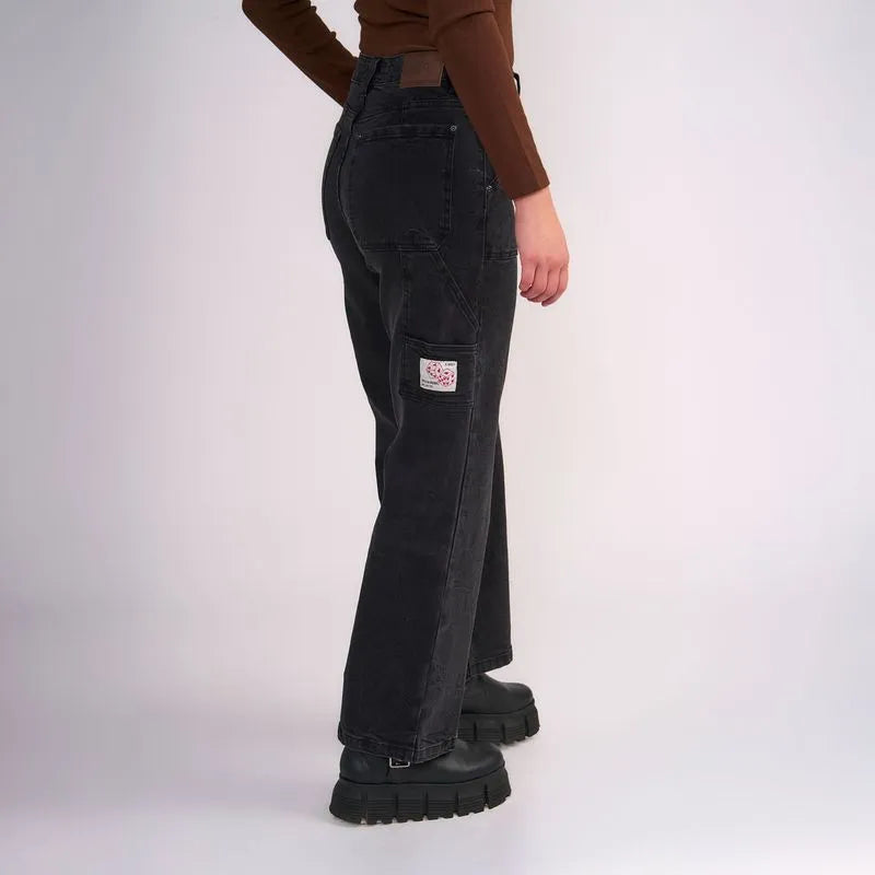 Jeans Mujer Carpenter Detalle Bolsillo Gris Oscuro