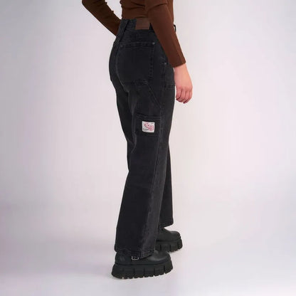 Jeans Mujer Carpenter Detalle Bolsillo Gris Oscuro