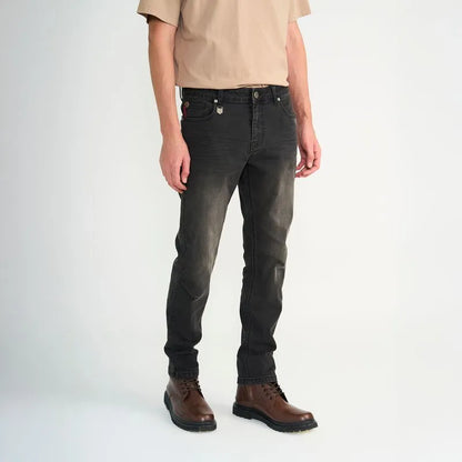 Jeans Hombre Slim Bordado Negro Oil Ring