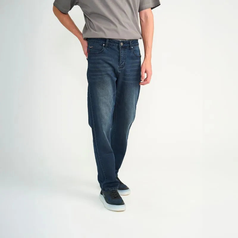 Jeans Hombre Relaxed Oxidado Jogger Azul Oscuro