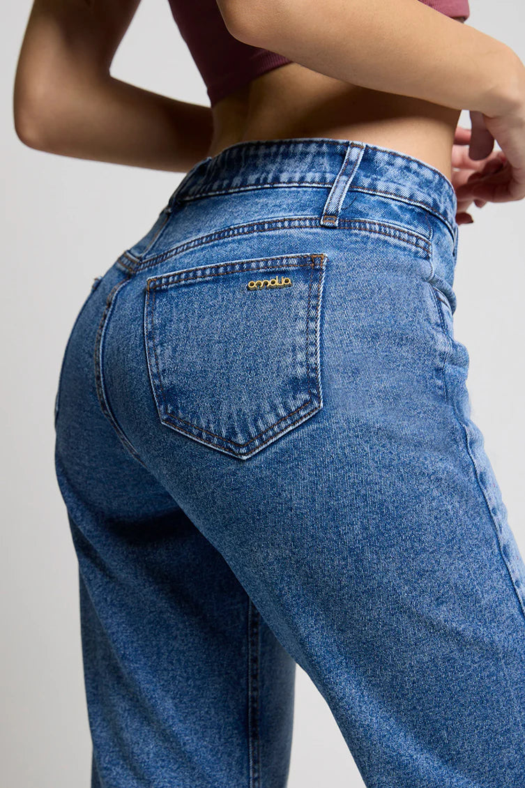 Jeans  Mujer Mom Tachas 5248 Celeste