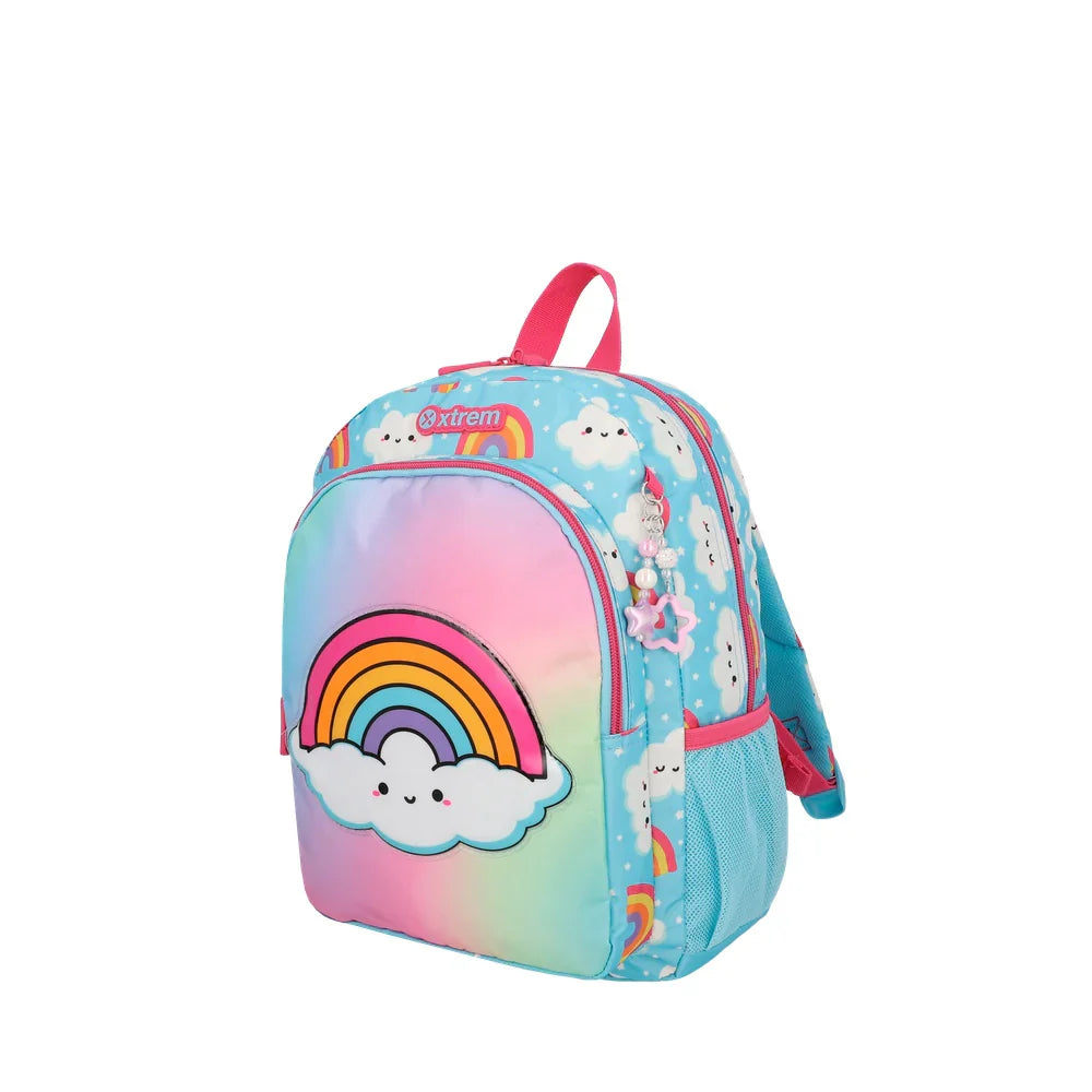 Mochila Escolar Niña Kinder Arcoíris Celeste