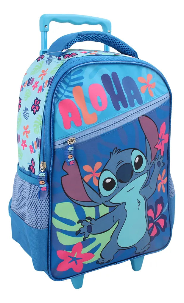 Pack Mochila Con Ruedas Unisex Stitch Estuche Lonchera Set 3 Pcs Azul